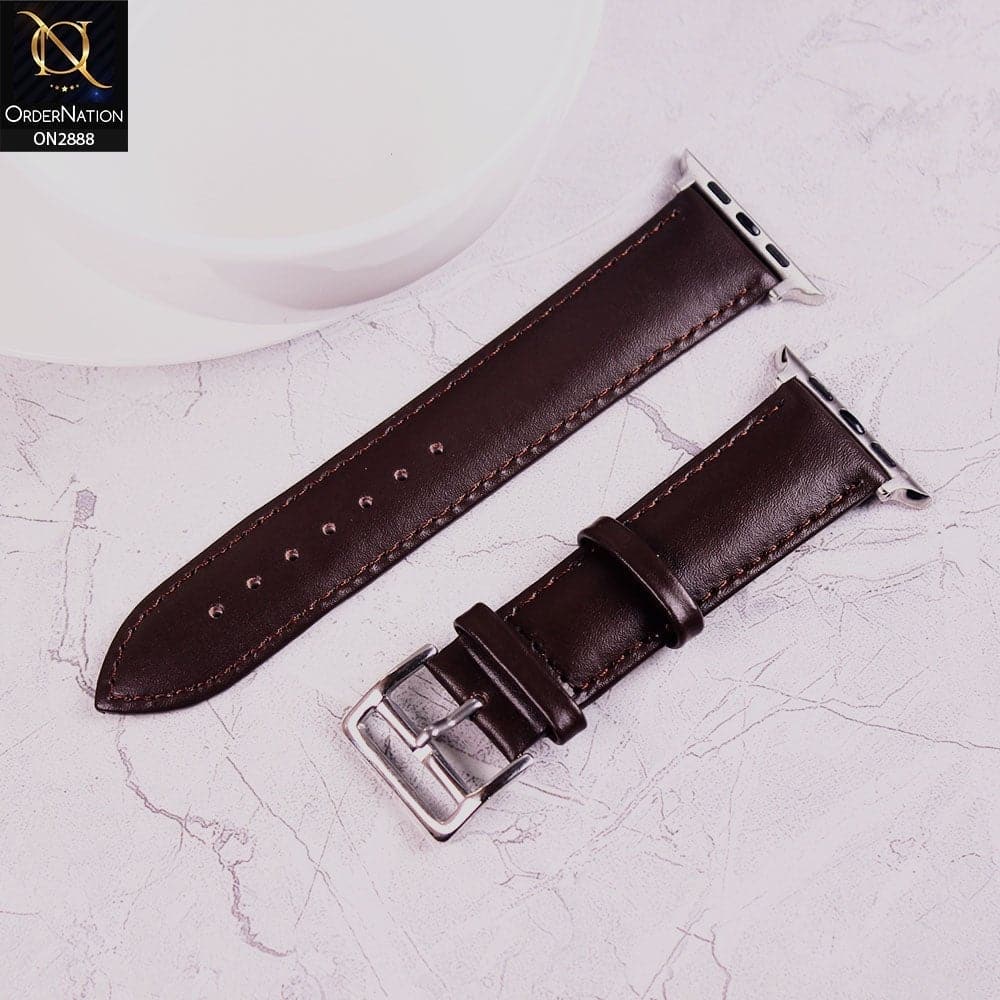 Apple Watch Series 6 (44mm) Strap - Dark Brown - Soft Plain Leather Watch Strap - (Watch not included)