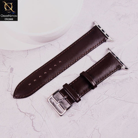 Apple Watch SE (44mm) Strap - Dark Brown - Soft Plain Leather Watch Strap - (Watch not included)