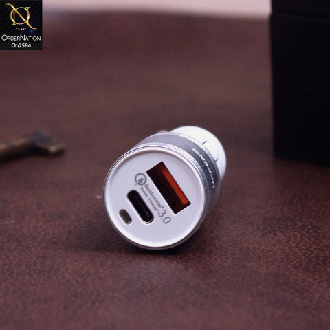 Silver - Uffens C11 Qualcomm Quick Car Charger 3.0 Usb & Type C