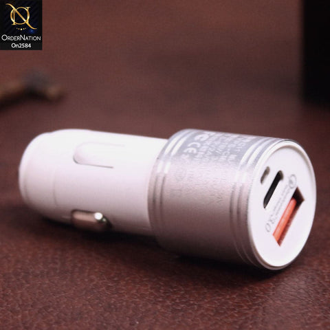 Silver - Uffens C11 Qualcomm Quick Car Charger 3.0 Usb & Type C