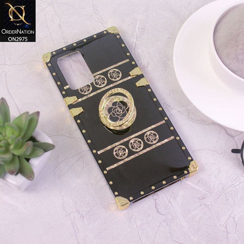 Vivo Y33s Cover - Design 1 - 3D illusion Gold Flowers Soft Trunk Case With Ring Holder