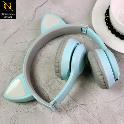 P47M Bluetooth Headphone Headset Headphone Cat Ear With Microphone Foldable Led Light Earphone - Blue