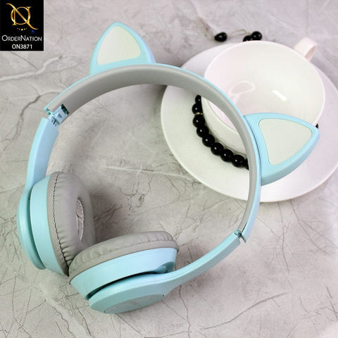 P47M Bluetooth Headphone Headset Headphone Cat Ear With Microphone Foldable Led Light Earphone - Blue