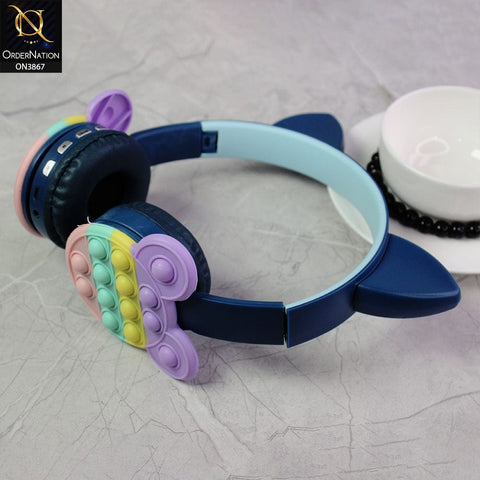 KT-58A Cosplay Party Toy Gift Wireless Earbuds Push It Bubble Cute Cat Ear Wireless Earphone LED Cat Ear Kids Bear Headphones - Navy Blue