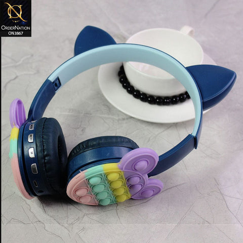 KT-58A Cosplay Party Toy Gift Wireless Earbuds Push It Bubble Cute Cat Ear Wireless Earphone LED Cat Ear Kids Bear Headphones - Navy Blue