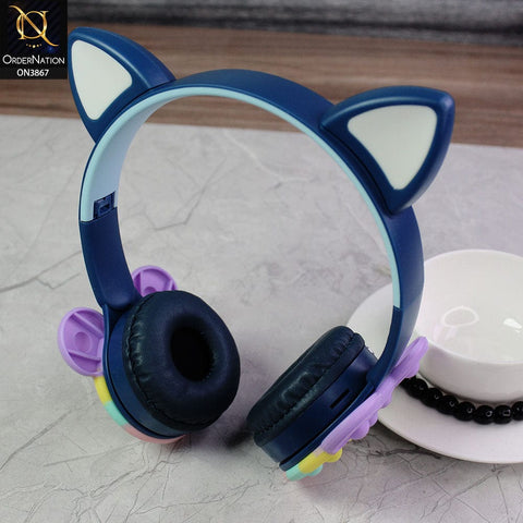 KT-58A Cosplay Party Toy Gift Wireless Earbuds Push It Bubble Cute Cat Ear Wireless Earphone LED Cat Ear Kids Bear Headphones - Navy Blue