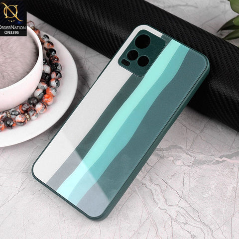Vivo Y33s Cover - Green - New Infinity Rainbow Series Back tempered Glass Soft Borders Case With Camera Protection