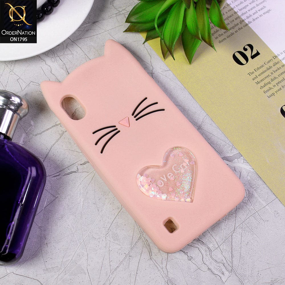 Samsung Galaxy A10 Cover - Pink - Rubberized Love Heart Soft Cartoon Case