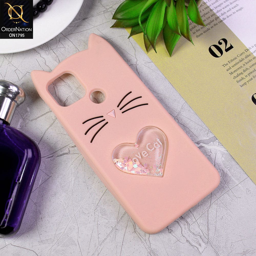 Oppo A15 Cover - Pink - Rubberized Love Heart Soft Cartoon Case