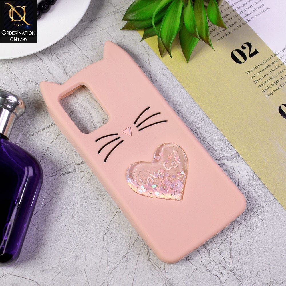 Oppo F19 Cover - Pink - Rubberized Love Heart Soft Cartoon Case