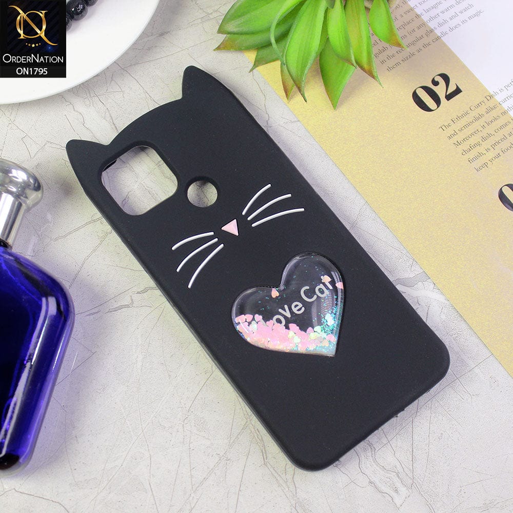 Oppo A15 Cover - Black - Rubberized Love Heart Soft Cartoon Case
