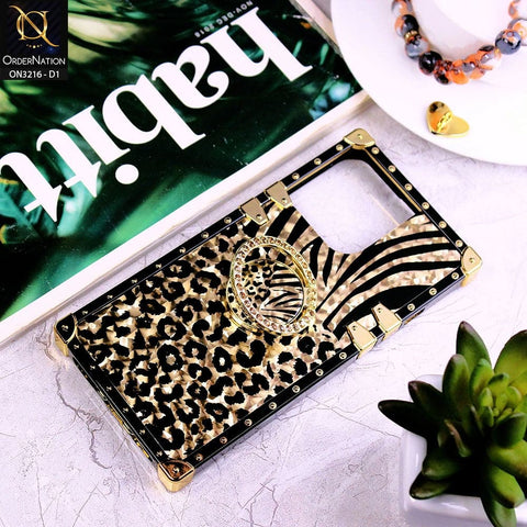 iPhone 12 Pro Max Cover - Design 1 - Trendy Stripes Pattern Golden Square Case With Matching Bling Ring Holder