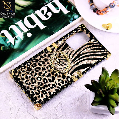 Samsung Galaxy A72 Cover - Design 1 - Trendy Stripes Pattern Golden Square Case With Matching Bling Ring Holder