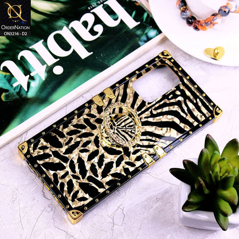 Samsung Galaxy A52 Cover - Design 2 - Trendy Stripes Pattern Golden Square Case With Matching Bling Ring Holder
