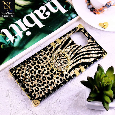 Oppo Reno 4 Lite Cover - Design 1 - Trendy Stripes Pattern Golden Square Case With Matching Bling Ring Holder