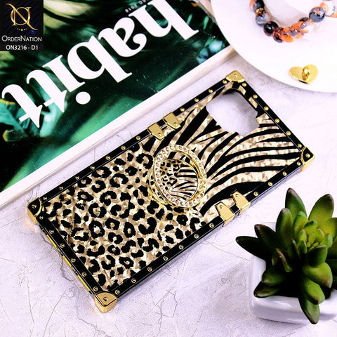 Oppo F17 Cover - Design 1 - Trendy Stripes Pattern Golden Square Case With Matching Bling Ring Holder