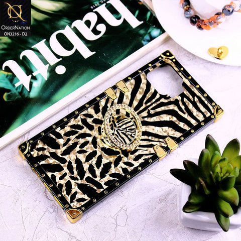 Oppo A73 Cover - Design 2 - Trendy Stripes Pattern Golden Square Case With Matching Bling Ring Holder