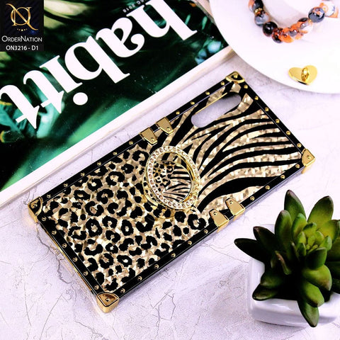 Samsung Galaxy A30s Cover - Design 1 - Trendy Stripes Pattern Golden Square Case With Matching Bling Ring Holder