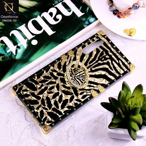 Samsung Galaxy A30s Cover - Design 2 - Trendy Stripes Pattern Golden Square Case With Matching Bling Ring Holder