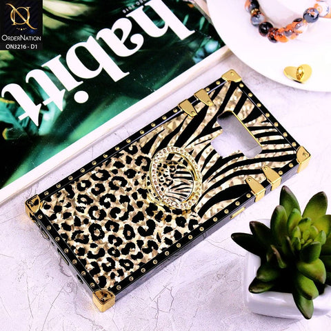 Samsung Galaxy Note 9 Cover - Design 1 - Trendy Stripes Pattern Golden Square Case With Matching Bling Ring Holder