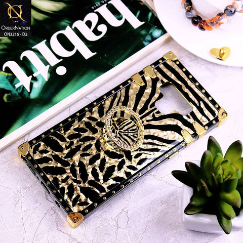 Samsung Galaxy Note 9 Cover - Design 2 - Trendy Stripes Pattern Golden Square Case With Matching Bling Ring Holder