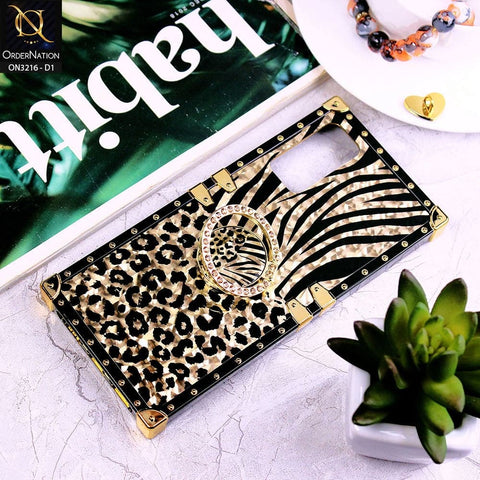 Samsung Galaxy S20 FE Cover - Design 1 - Trendy Stripes Pattern Golden Square Case With Matching Bling Ring Holder