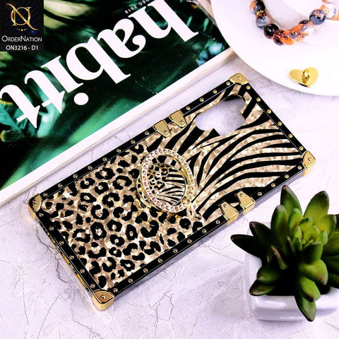 Samsung Galaxy A32 Cover - Design 1 - Trendy Stripes Pattern Golden Square Case With Matching Bling Ring Holder