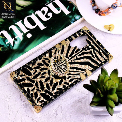 Samsung Galaxy A32 Cover - Design 2 - Trendy Stripes Pattern Golden Square Case With Matching Bling Ring Holder