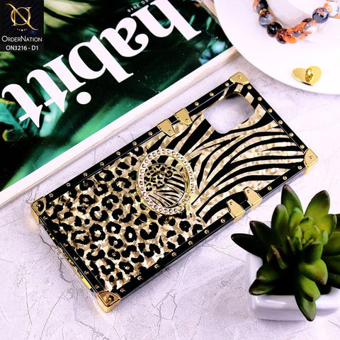Samsung Galaxy A71 Cover - Design 1 - Trendy Stripes Pattern Golden Square Case With Matching Bling Ring Holder