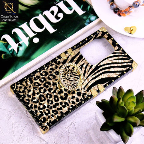 Samsung Galaxy S20 Ultra Cover - Design 1 - Trendy Stripes Pattern Golden Square Case With Matching Bling Ring Holder
