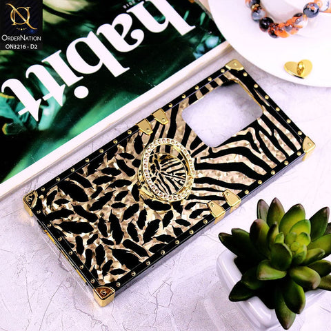 Samsung Galaxy S20 Ultra Cover - Design 2 - Trendy Stripes Pattern Golden Square Case With Matching Bling Ring Holder