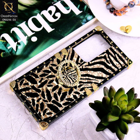 Samsung Galaxy S21 Ultra 5G Cover - Design 2 - Trendy Stripes Pattern Golden Square Case With Matching Bling Ring Holder