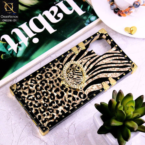 Samsung Galaxy A12 Cover - Design 1 - Trendy Stripes Pattern Golden Square Case With Matching Bling Ring Holder