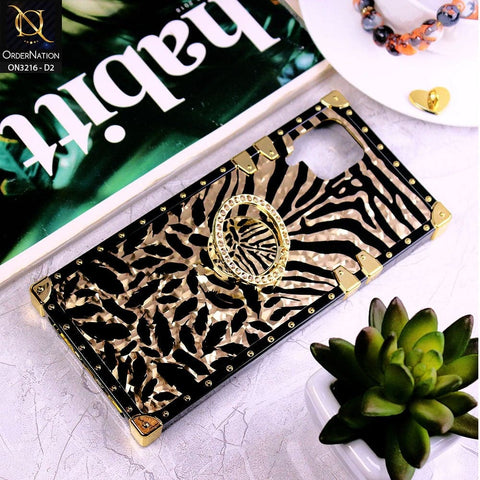 Samsung Galaxy A12 Cover - Design 2 - Trendy Stripes Pattern Golden Square Case With Matching Bling Ring Holder