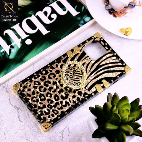 iPhone 12 Pro Cover - Design 1 - Trendy Stripes Pattern Golden Square Case With Matching Bling Ring Holder