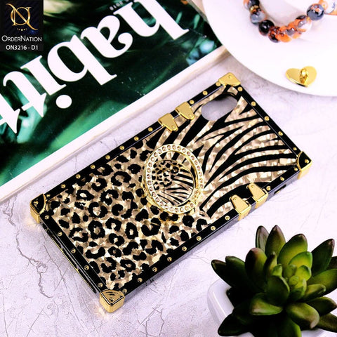iPhone XS / X Cover - Design 1 - Trendy Stripes Pattern Golden Square Case With Matching Bling Ring Holder