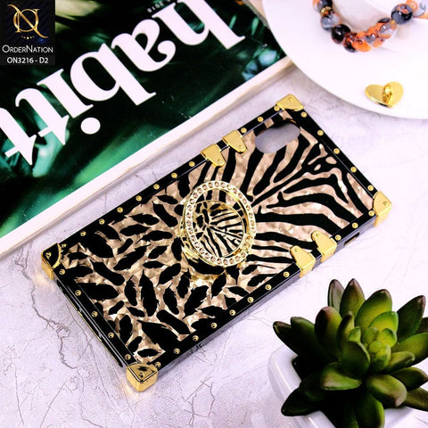 iPhone XS Max Cover - Design 2 - Trendy Stripes Pattern Golden Square Case With Matching Bling Ring Holder