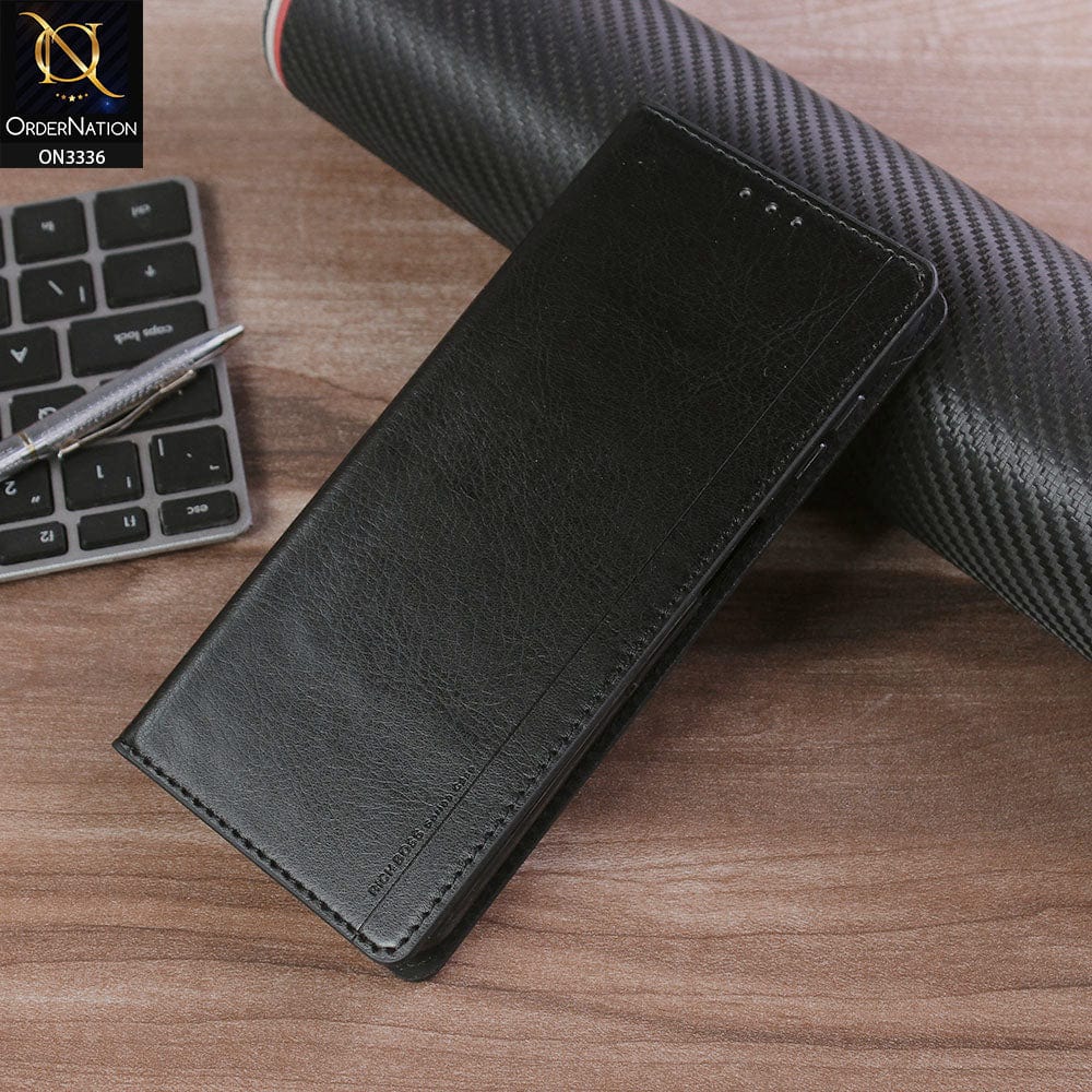 Samsung Galaxy A13 Cover - Black - Rich Boss Leather Texture Soft Flip Book Case