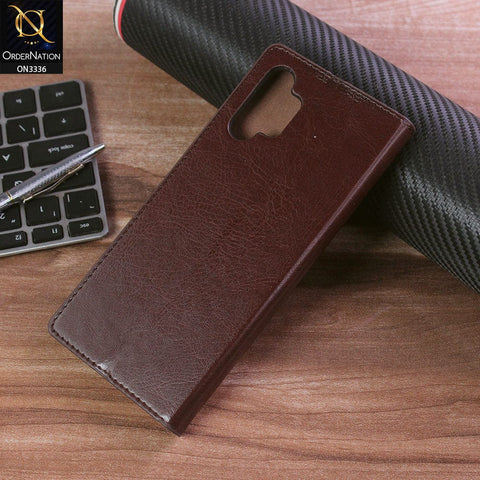 Samsung Galaxy A13 Cover - Dark Brown - Rich Boss Leather Texture Soft Flip Book Case