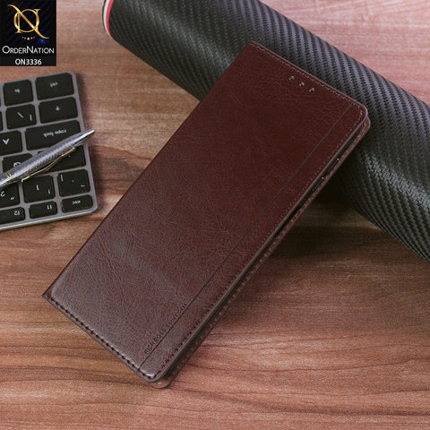 Samsung Galaxy A13 Cover - Dark Brown - Rich Boss Leather Texture Soft Flip Book Case