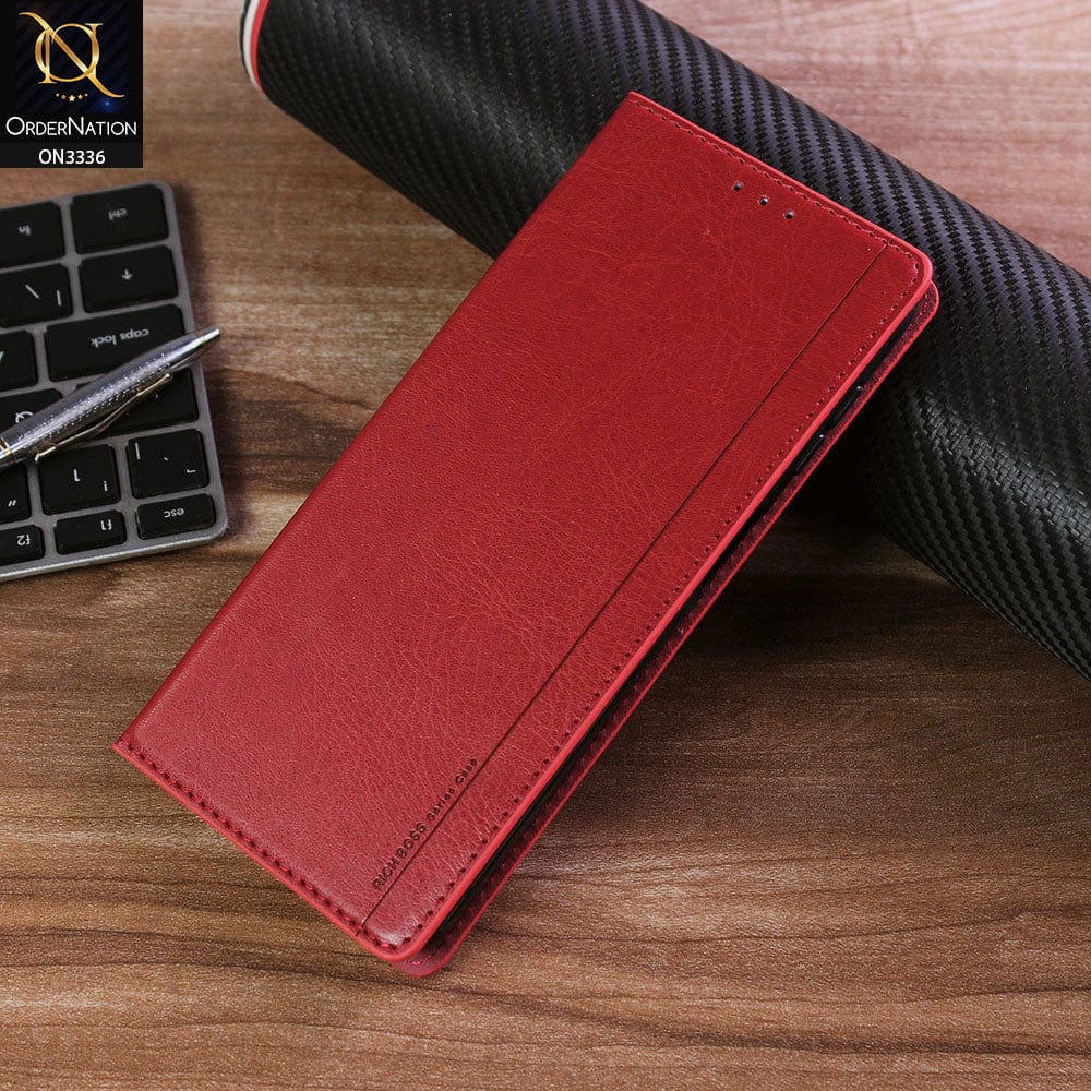 Samsung Galaxy A13 Cover - Red - Rich Boss Leather Texture Soft Flip Book Case