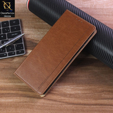 Samsung Galaxy A13 Cover - Light Brown - Rich Boss Leather Texture Soft Flip Book Case