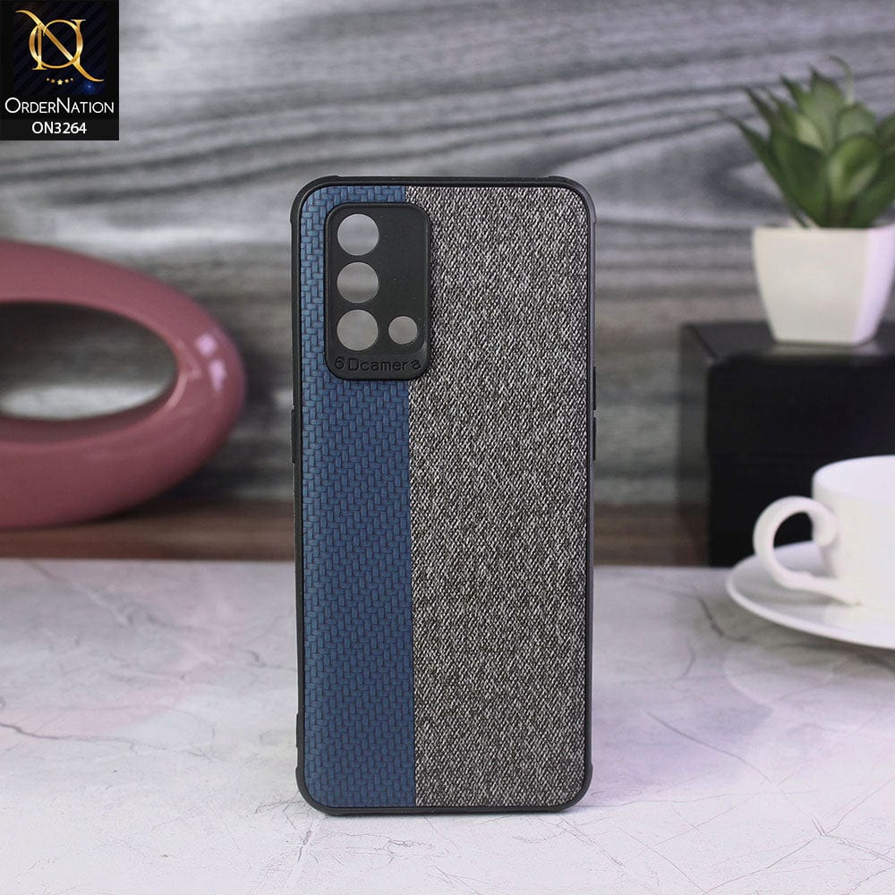 Oppo A74 Cover - Blue - New Dual Tone Fabric Style Soft TPU Case With Camera Protection