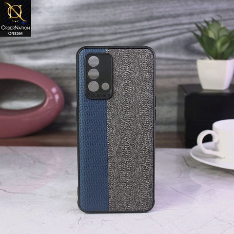 Oppo A74 Cover - Blue - New Dual Tone Fabric Style Soft TPU Case With Camera Protection