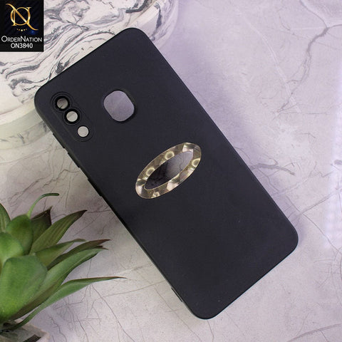 Samsung Galaxy A20 Cover - Black - Soft Silicone Camera Lense Protector Chrome Logo Hole Case