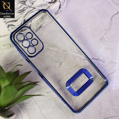 Samsung Galaxy A23 Cover - Blue - Electroplating Borders Chrome Logo Hole Soft Silicone Camera Bumper Case