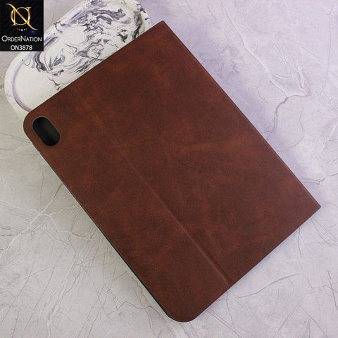 Apple iPad (2022) Cover - Dark Brown - PU Leather Texture Smart Book Foldable Case