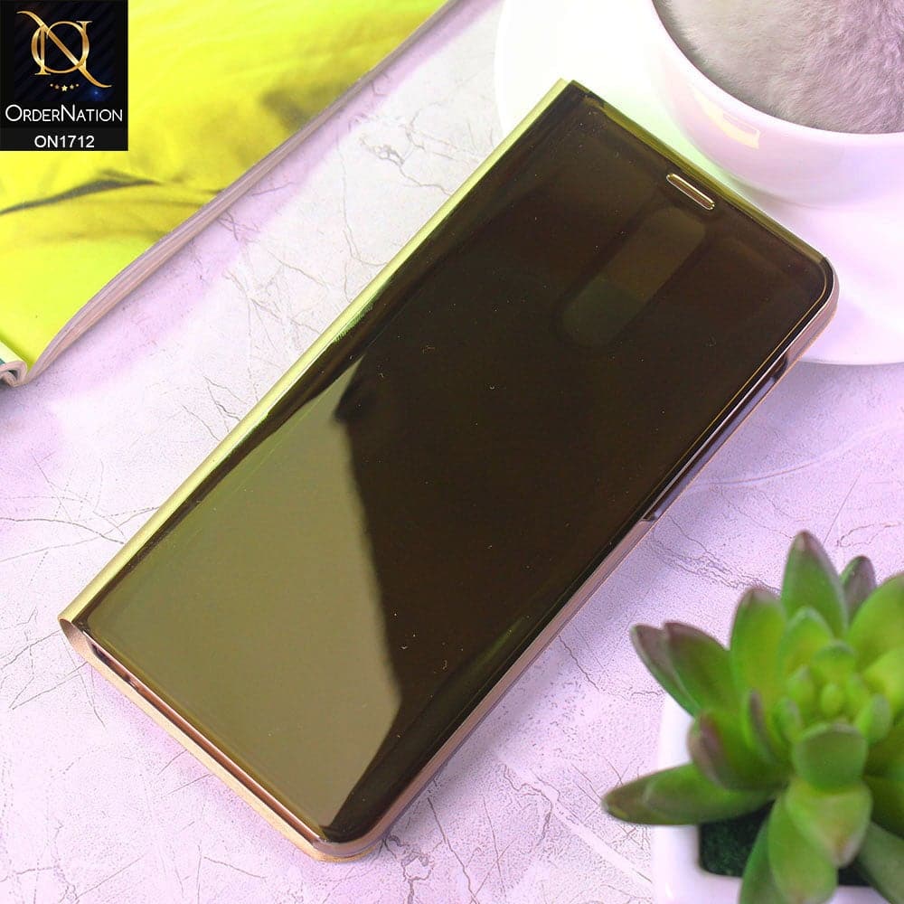 Huawei Mate 10 Lite Cover - Golden - New Luxury Mirror View QR Flip Book Case