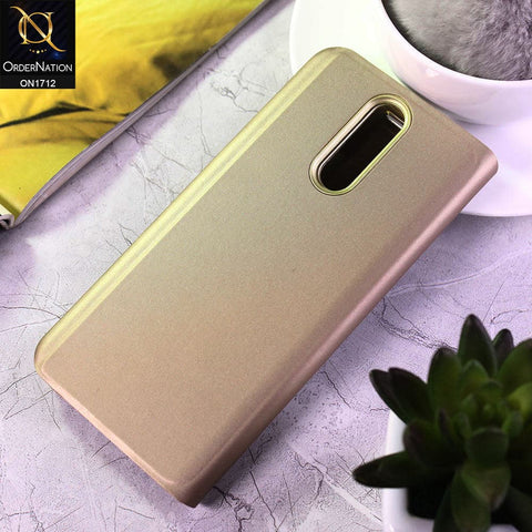Huawei Mate 10 Lite Cover - Golden - New Luxury Mirror View QR Flip Book Case