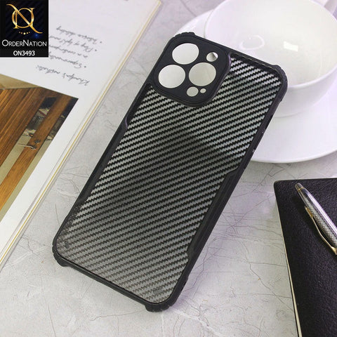iPhone 13 Pro Max Cover - Black - Hybrid Carbon Fiber With Camera Protection Soft Case